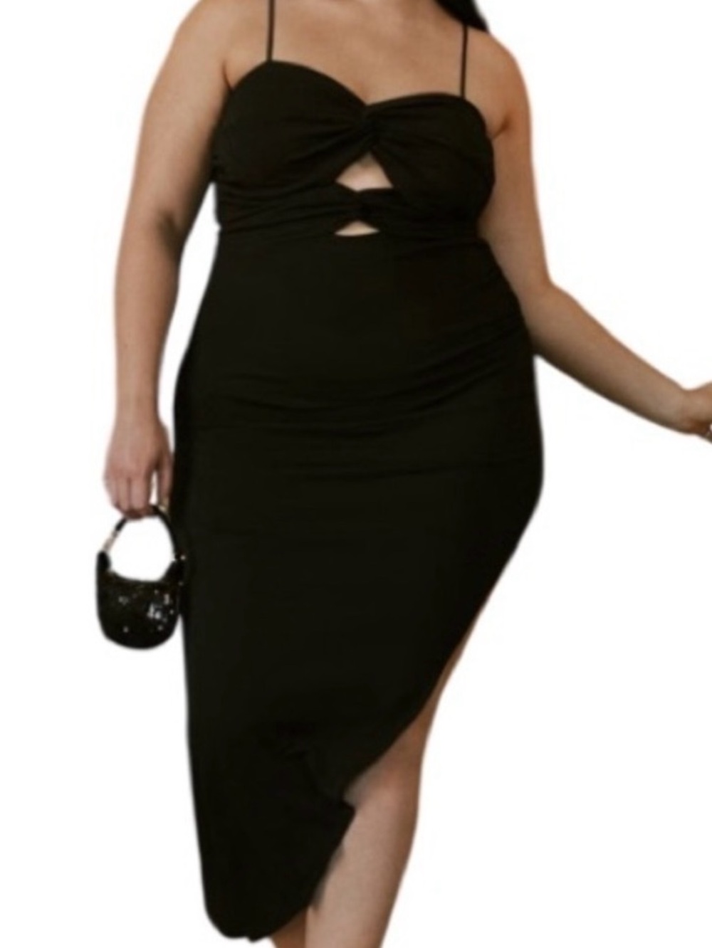 Abercrombie & Fitch Black Ruched Front Cutout Asymmetrical Midi Dress - Picture 7 of 7